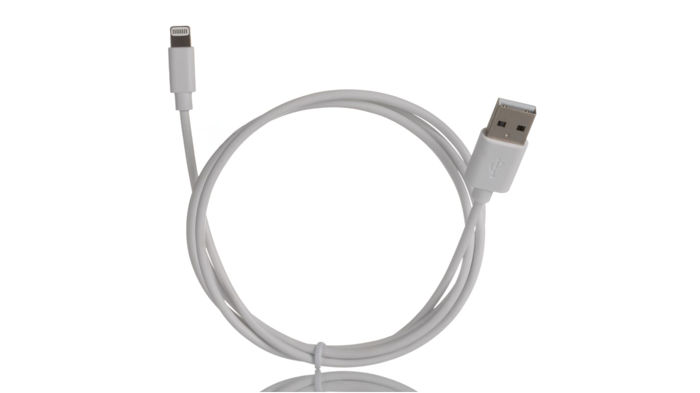RS PRO USB 2.0, Male USB A to Male Lightning, 1m