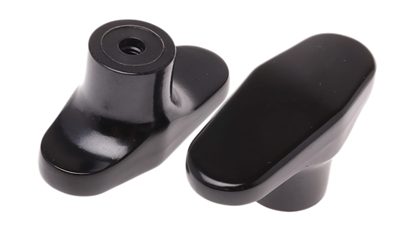 RS PRO Black 1-Arm Clamping Knob, M6, Threaded Hole