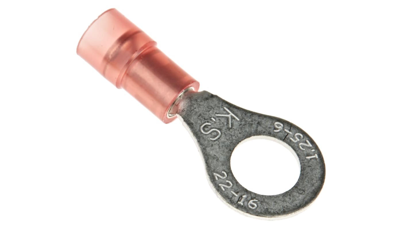 RS PRO Insulated Ring Terminal, M6 Stud Size, 0.5mm² to 1.5mm² Wire Size, Red