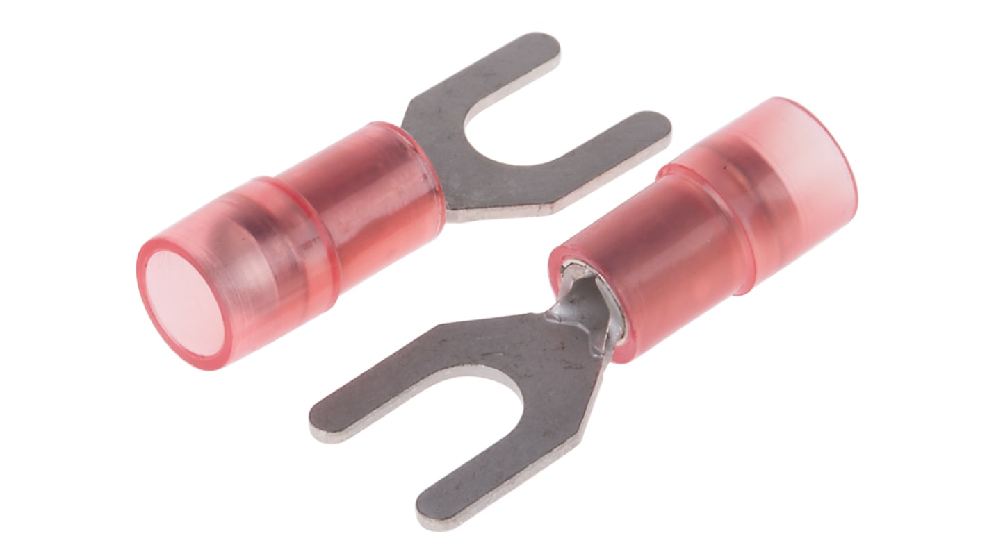 RS PRO Insulated Crimp Spade Connector, 0.5mm² to 1.5mm², 22AWG to 16AWG, M4.5 (#8) Stud Size Nylon, Red