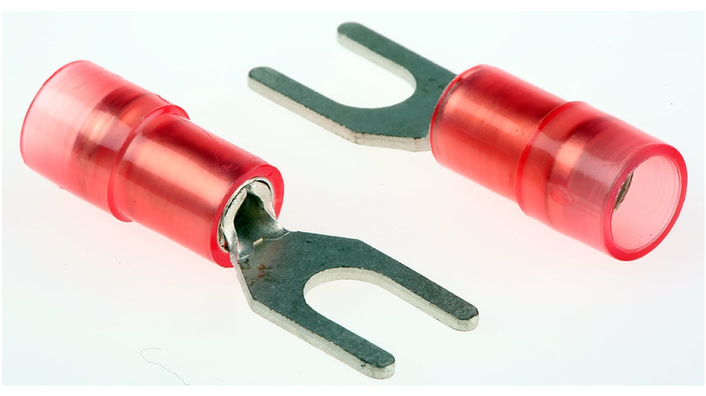 RS PRO Insulated Crimp Spade Connector, 0.5mm² to 1.5mm², 22AWG to 16AWG, 4.3mm Stud Size Nylon, Red