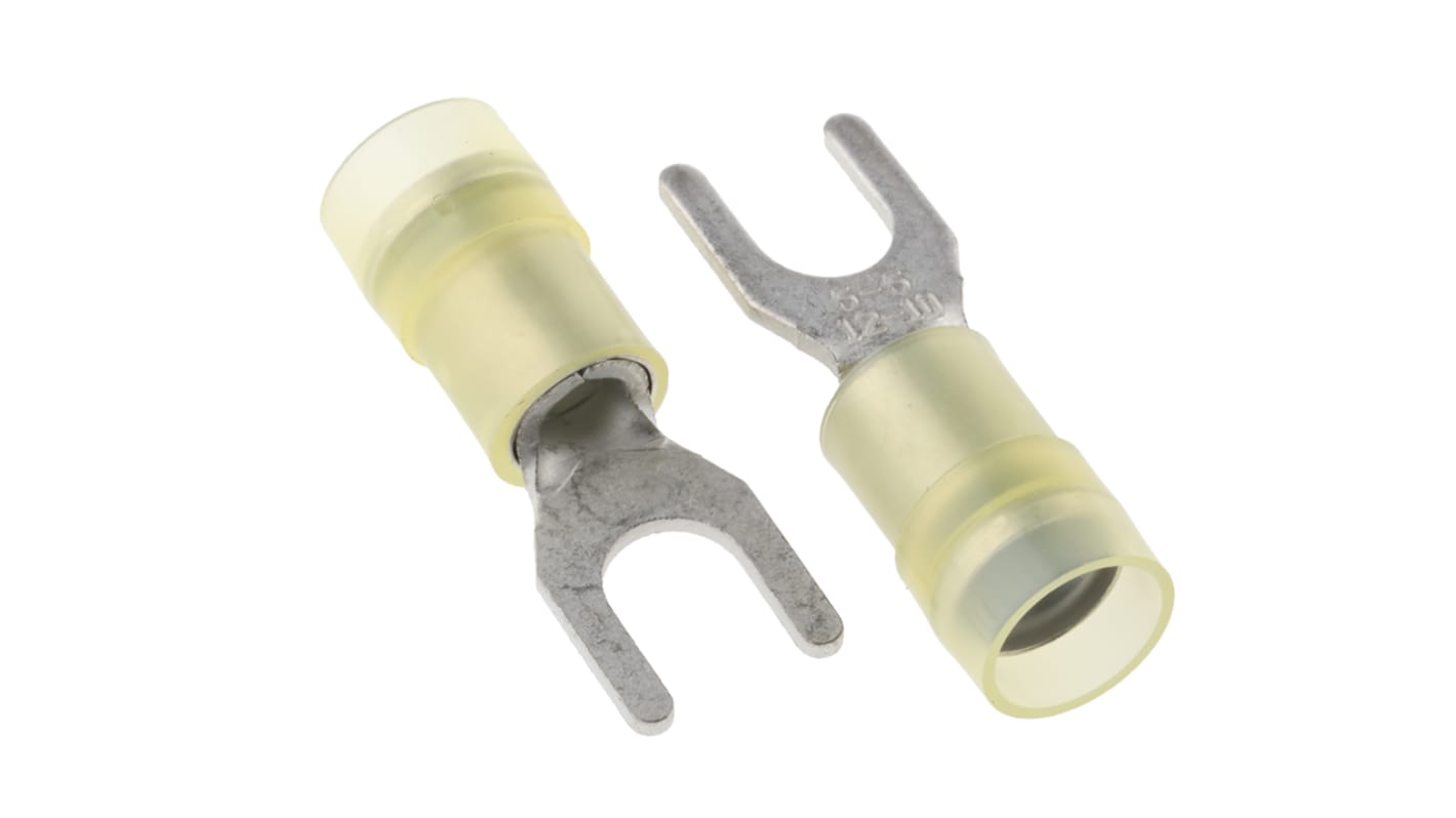 RS PRO Insulated Crimp Spade Connector, 4mm² to 6mm², 12AWG to 10AWG, M5 (#10) Stud Size Nylon, Yellow