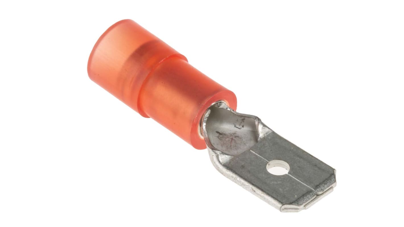 RS PRO Red Insulated Male to Female Spade Connector, Double Crimp, 0.8 x 6.35mm Tab Size, 0.5mm² to 1.5mm²