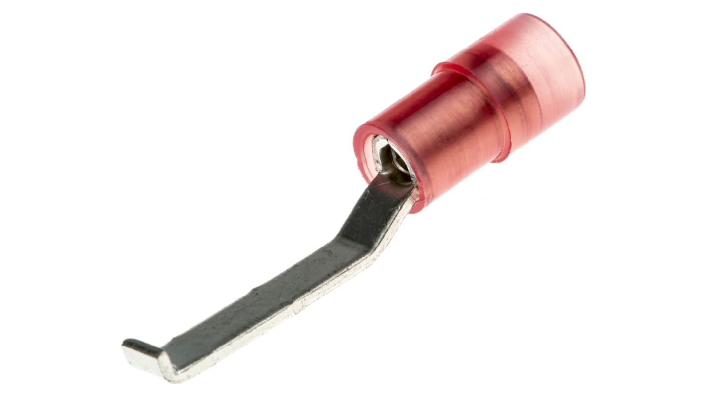 RS PRO Hooked Insulated Crimp Blade Terminal 17.4mm Blade Length, 0.5mm² to 1.5mm², 22AWG to 16AWG, Red