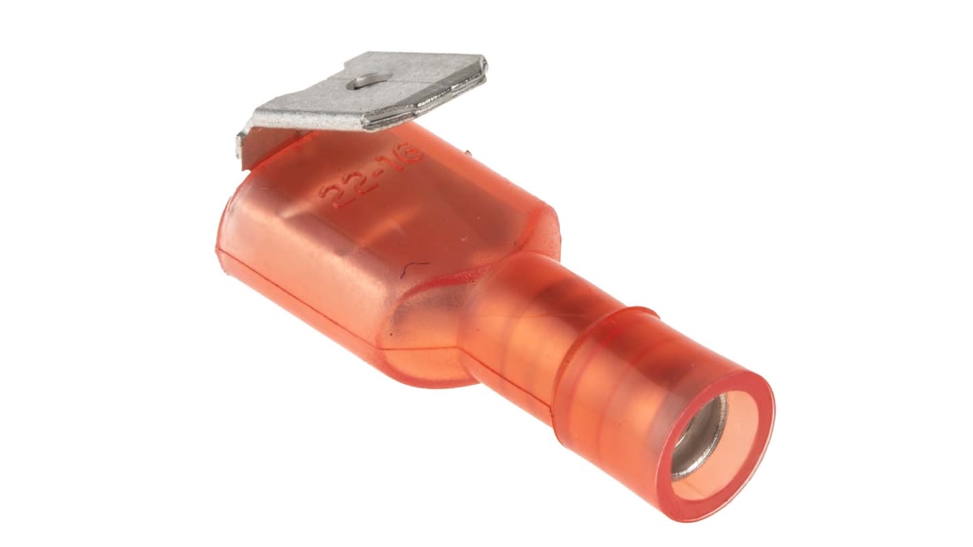 RS PRO 绝缘双层压接端子公插至母座, 6.35 x 0.8mm接片, 线规0.5mm²至1.5mm², 红色, 尼龙绝缘, 镀锡黄铜，铜触点