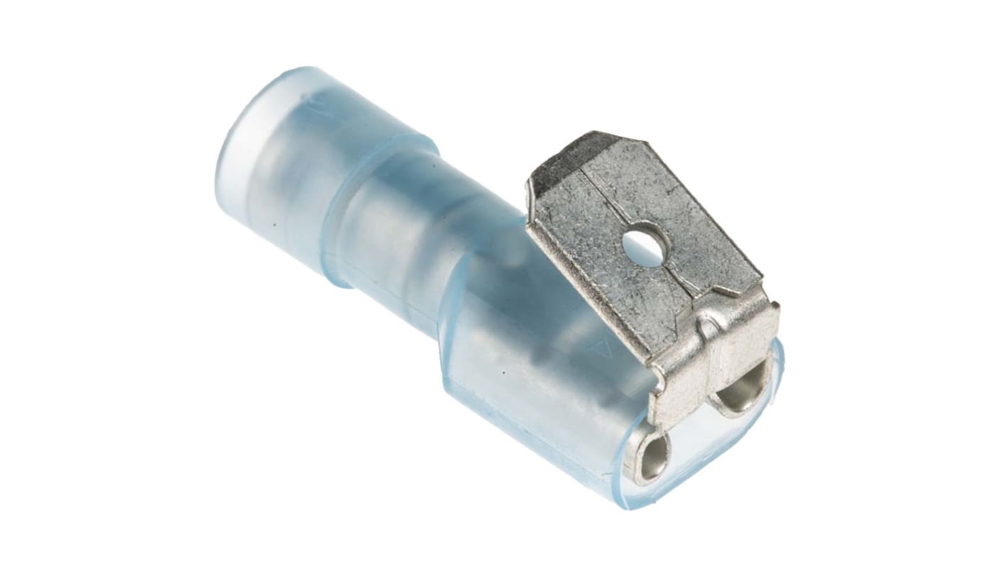 RS PRO Blue Insulated Male to Female Spade Connector, Double Crimp, 6.35 x 0.8mm Tab Size, 1.5mm² to 2.5mm²