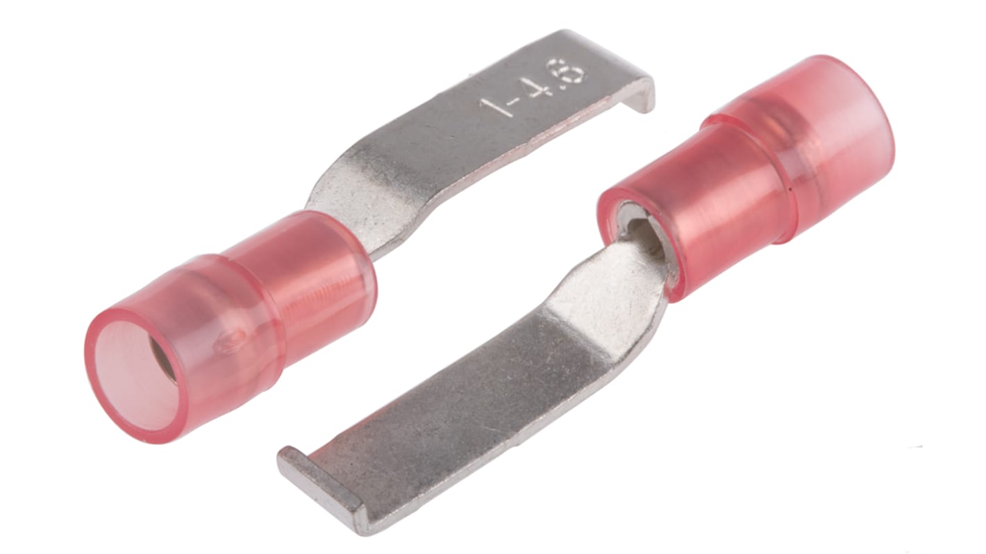 RS PRO Hooked Insulated Crimp Blade Terminal 17.4mm Blade Length, 0.5mm² to 1.5mm², 22AWG to 16AWG, Red