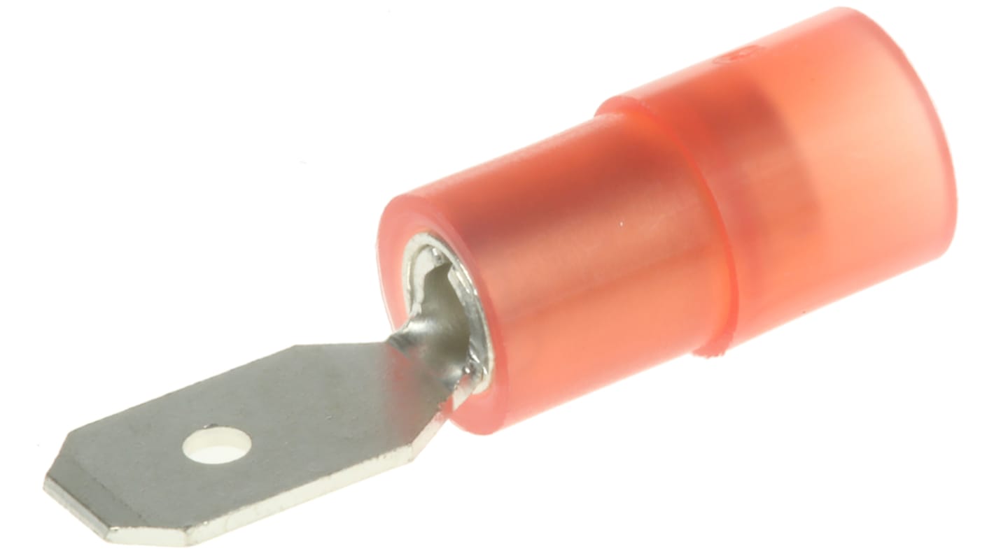 RS PRO Red Insulated Male Spade Connector, Double Crimp, 0.5 x 4.75mm Tab Size, 0.5mm² to 1.5mm²