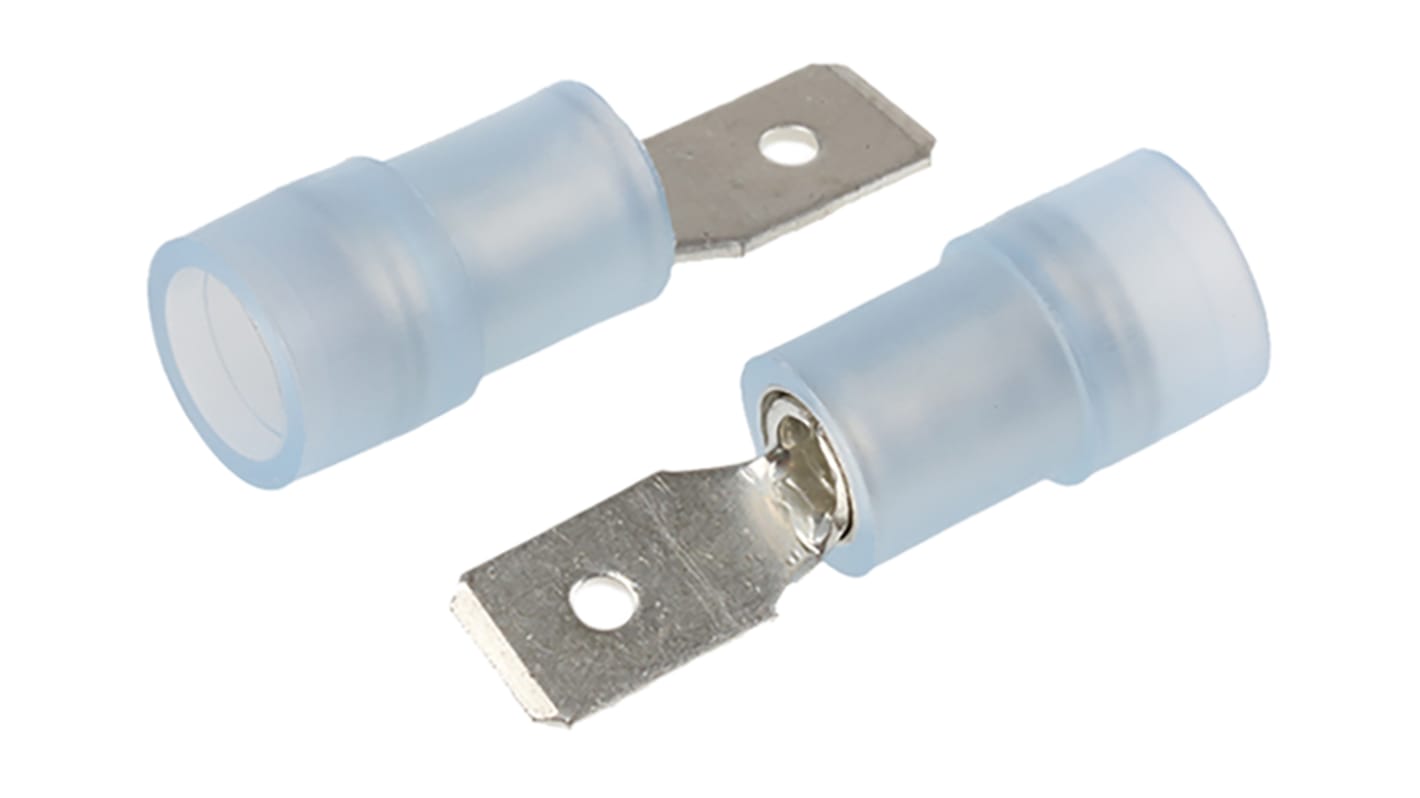 RS PRO Blue Insulated Male Spade Connector, Double Crimp, 0.5 x 4.75mm Tab Size, 1.5mm² to 2.5mm²