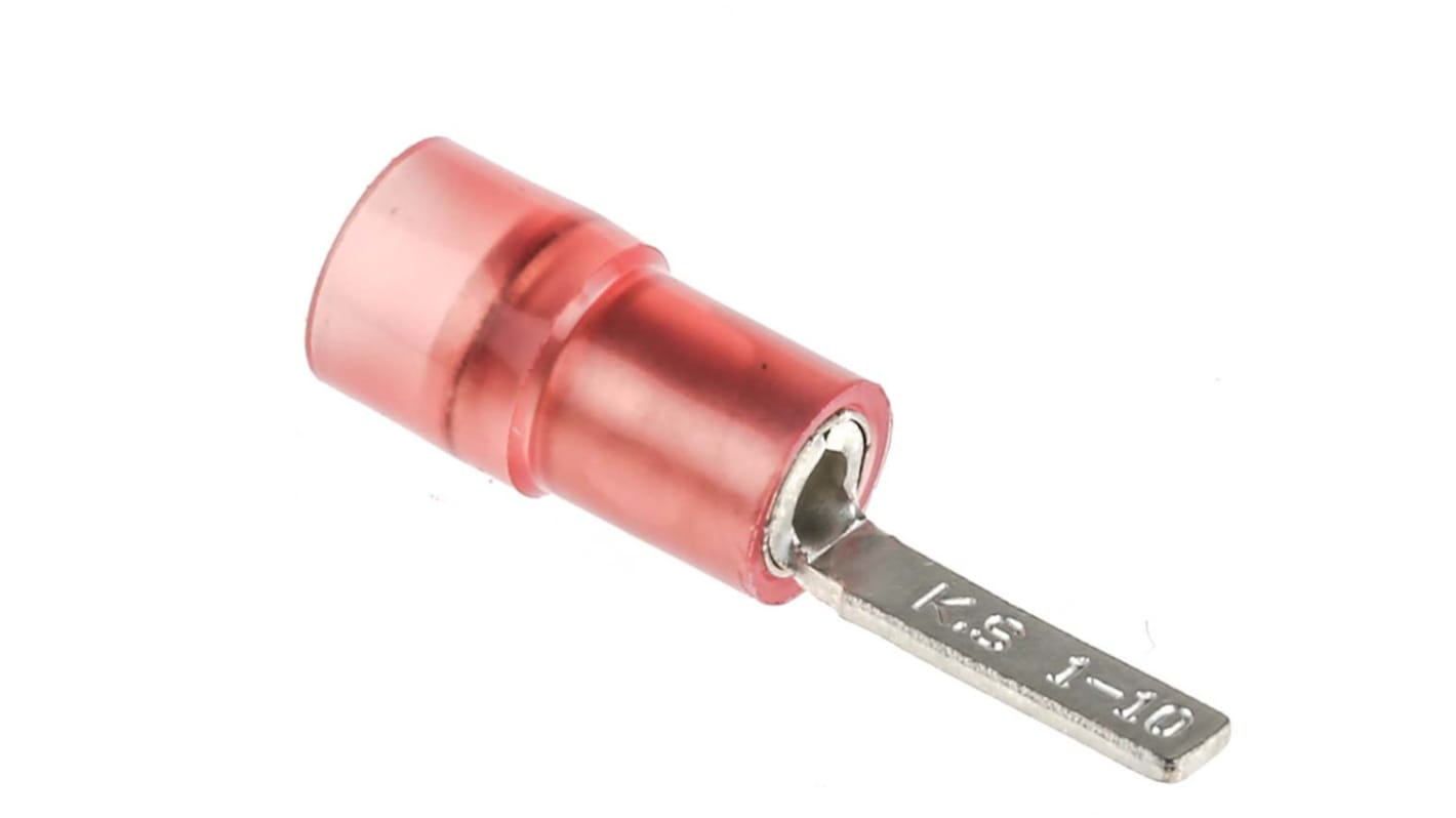 RS PRO Insulated Crimp Blade Terminal 10mm Blade Length, 0.5mm² to 1.5mm², 22AWG to 16AWG, Red