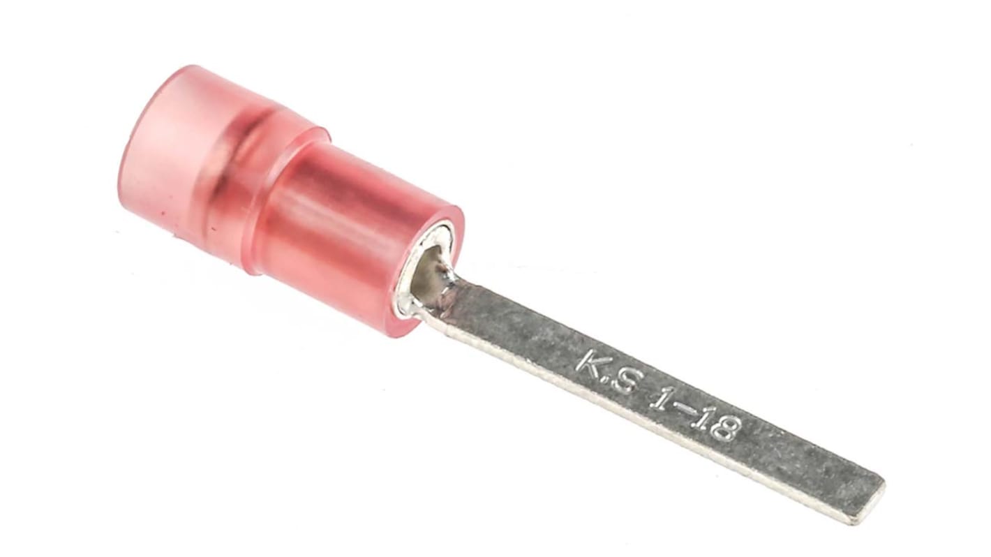 RS PRO Insulated Crimp Blade Terminal 18mm Blade Length, 0.5mm² to 1.5mm², 22AWG to 16AWG, Red