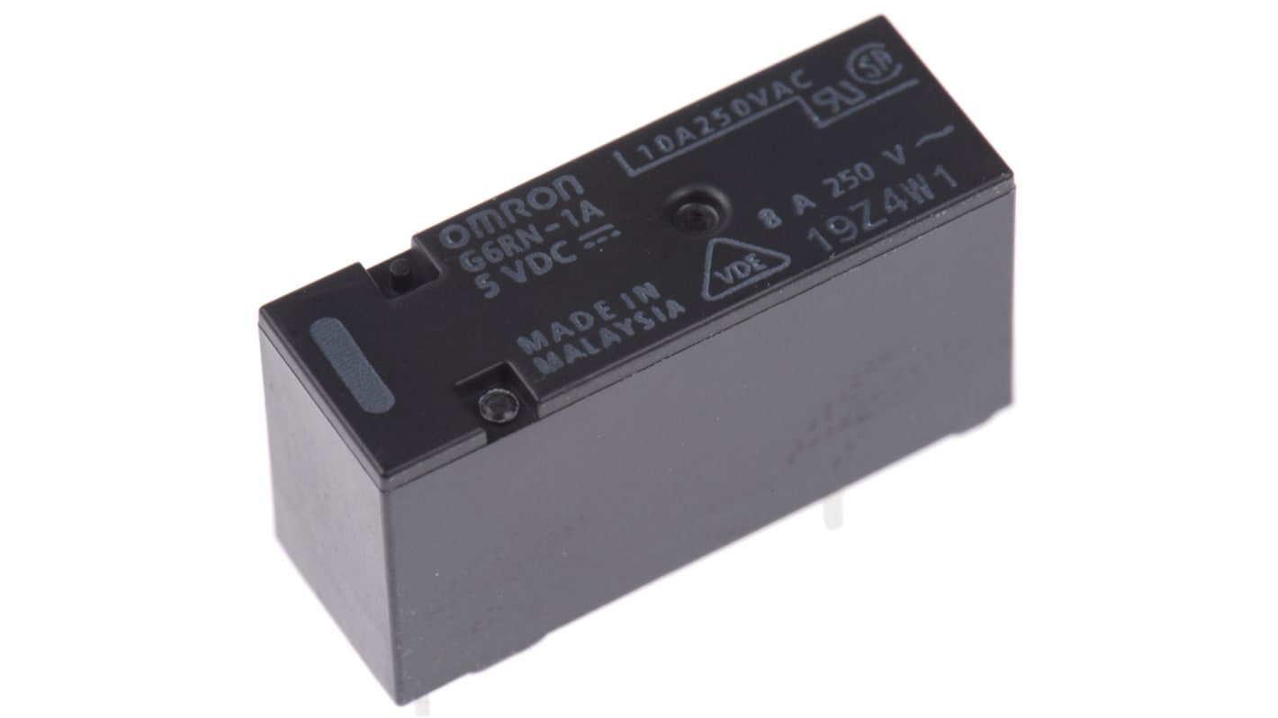 Omron PCB Mount Power Relay, 5V dc Coil, 8A Switching Current, SPST