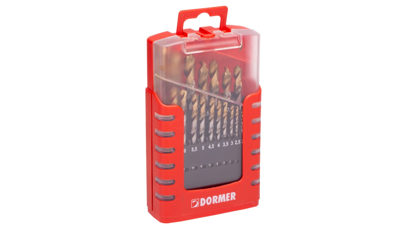 Dormer 19-Piece Jobber Drill Set for Multi-Material, 10mm Max, 1mm Min, High Speed Steel Bits