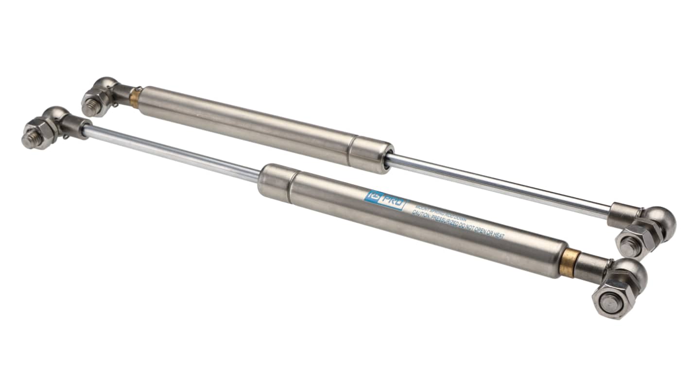 RS PRO Stainless Steel Gas Struts, with Ball & Socket Joint, 550.0mm Extended Length, 200.0mm Stroke Length