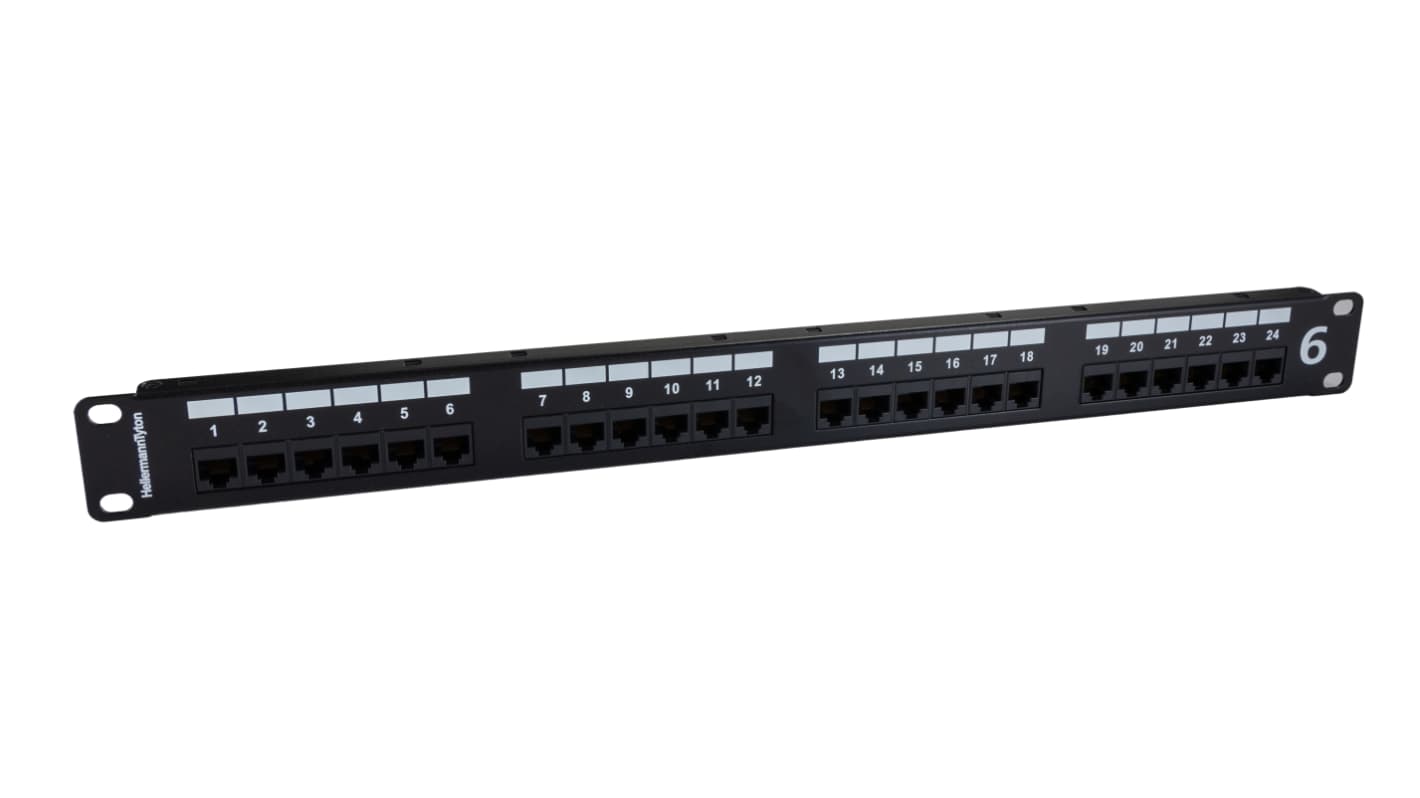 HellermannTyton Connectivity Patchpanel, Cat6, 24 Porte, RJ45, Uskærmet, 1U, Sort, HTC Serien