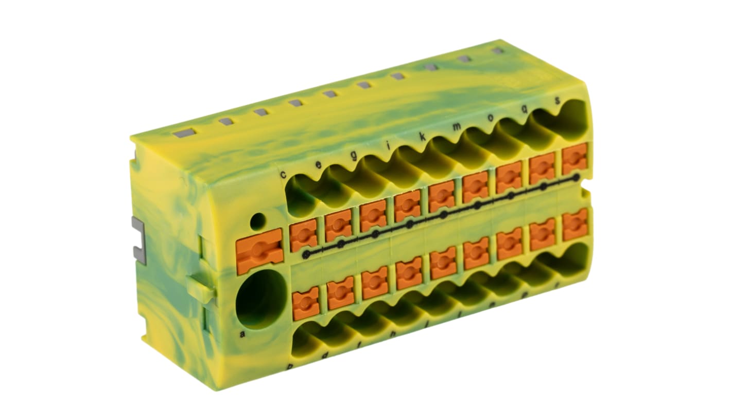 Phoenix Contact Distribution Block, 19 Way, 2.5mm², 57A, 450 V, Green/Yellow