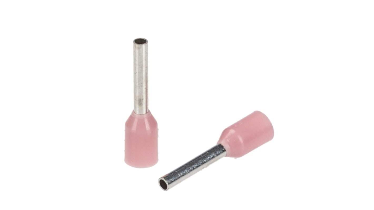 RS PRO Insulated Bootlace Ferrule, 6mm Pin Length, 0.8mm Pin Diameter, 22mm² Wire Size, Pink
