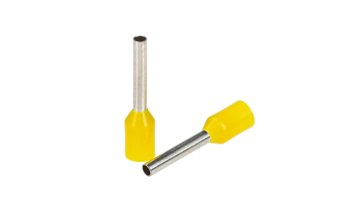 RS PRO Insulated Bootlace Ferrule, 10mm Pin Length, 1.4mm Pin Diameter, 1mm² Wire Size, Yellow