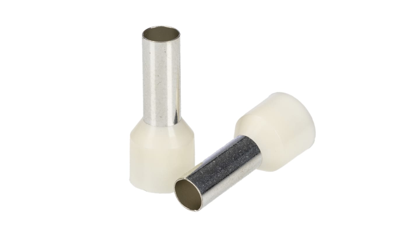 RS PRO Insulated Bootlace Ferrule, 12mm Pin Length, 4.5mm Pin Diameter, 10mm² Wire Size, Ivory