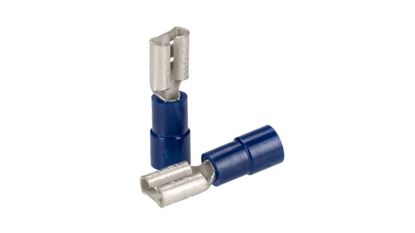 RS PRO Blue Insulated Female Spade Connector, Receptacle, 6.35 x 0.8mm Tab Size, 1.5mm² to 2.5mm²