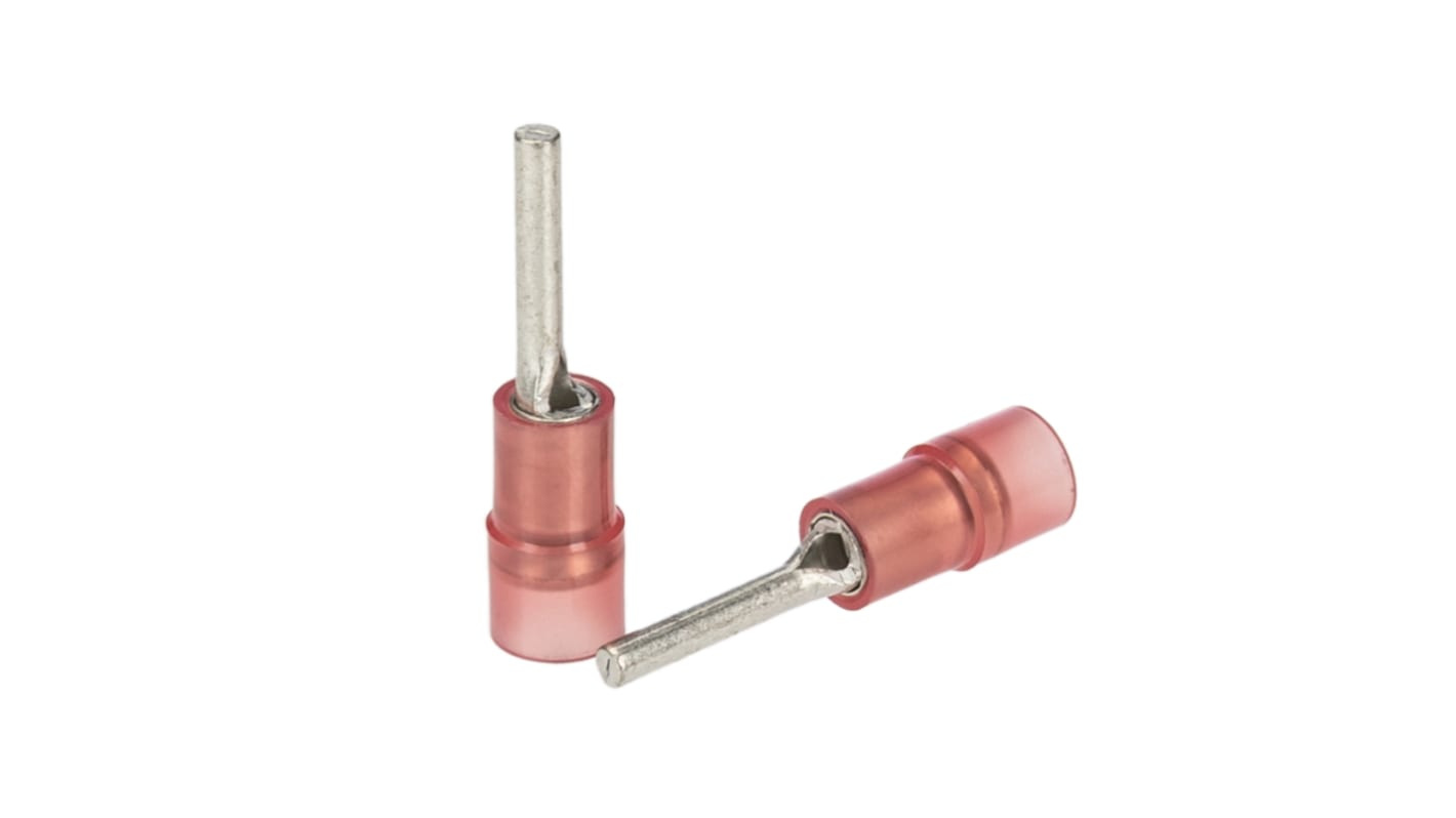 RS PRO 插针式接线端子, 绝缘端子, 线规0.5mm²至1.5mm², 针Φ1.9mmx12mm长, 红色, 尼龙绝缘
