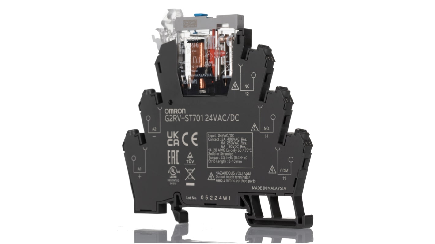 Módulo de relé electromecánico Omron G2RV-ST, SPDT, 24V ac/dc, 6A, para carril DIN