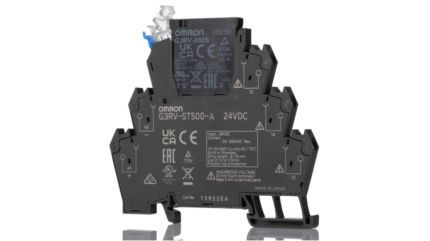 Omron G3RV-ST Series Solid State Interface Relay, 24 Vdc Control, 2 A Load, DIN Rail Mount