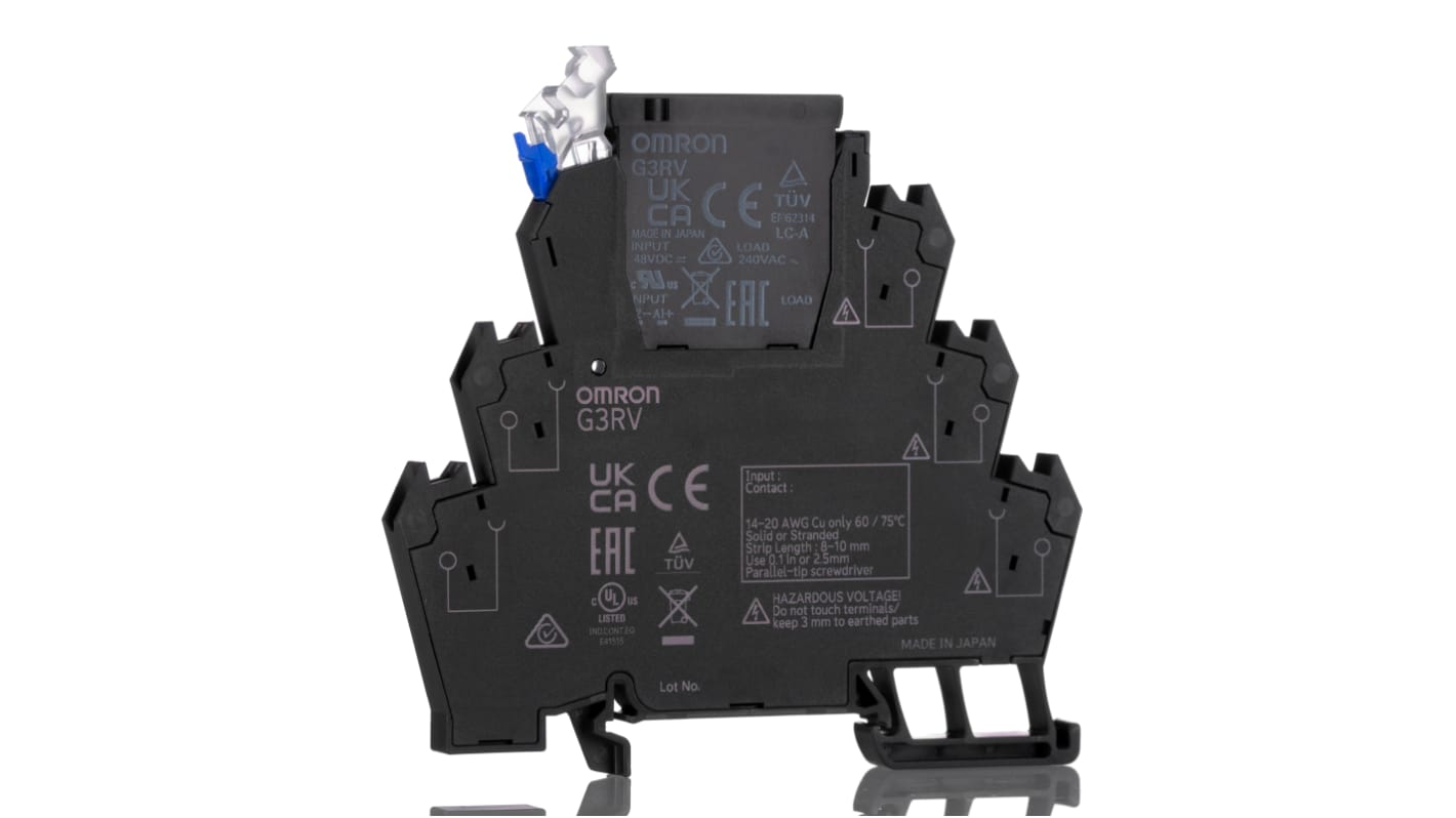 Omron G3RV-ST Halbleiter-Interfacerelais, 2 A max., DIN-Schienen 21,6 V min. 264 V ac max. / 24 V dc max. 12mA
