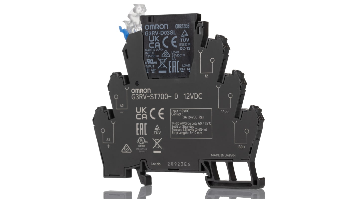 Omron G3RV-ST Halbleiter-Interfacerelais, 3 A max., DIN-Schienen 10,8 V min. 26,4 Vdc max. / 12 V DC max. 8mA