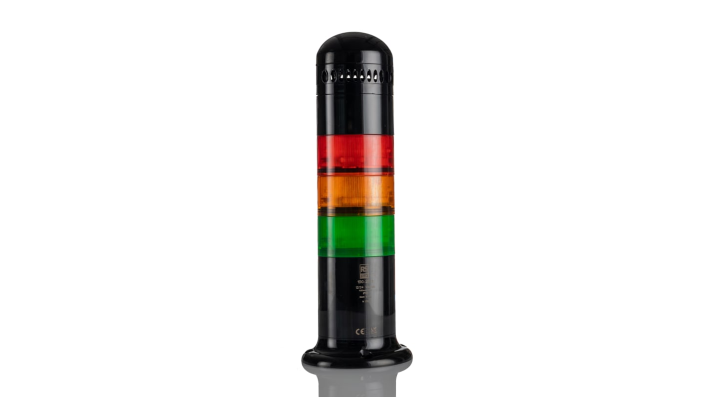 Columna de señalización RS PRO, LED, con 6 elementos Ámbar, Verde, Rojo, 12 → 24 V ac/dc