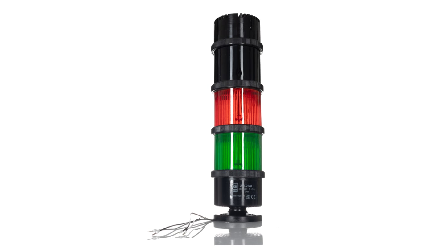 RS PRO LED Signalturm 12-stufig Linse Grün/Rot Blitz, Dauer