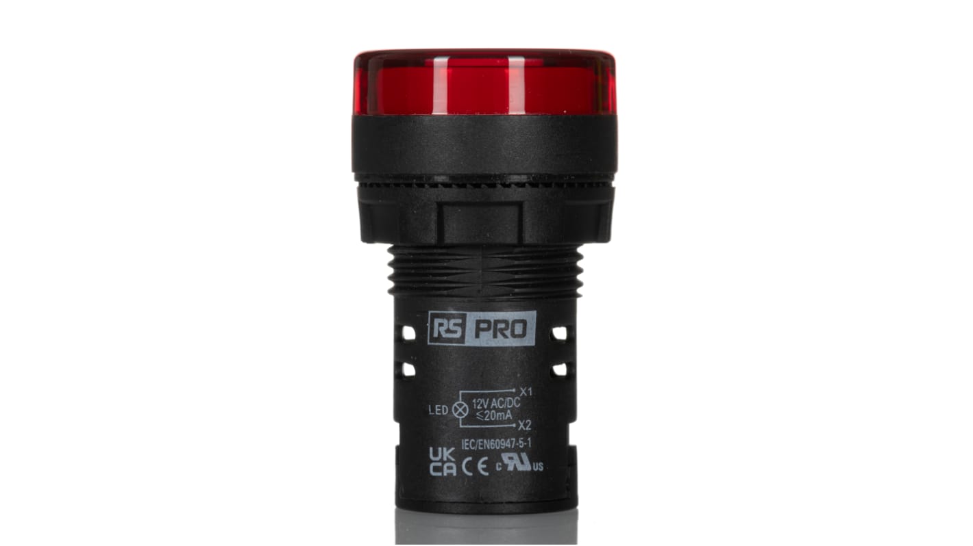 RS PRO Leuchtmelder 12V ac/dc Rot, Ausschnitt-Ø 22mm LED Tafelmontage IP 65