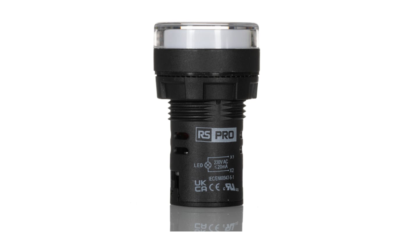 RS PRO Leuchtmelder 230V ac Weiß, Ausschnitt-Ø 22mm LED Tafelmontage IP 65