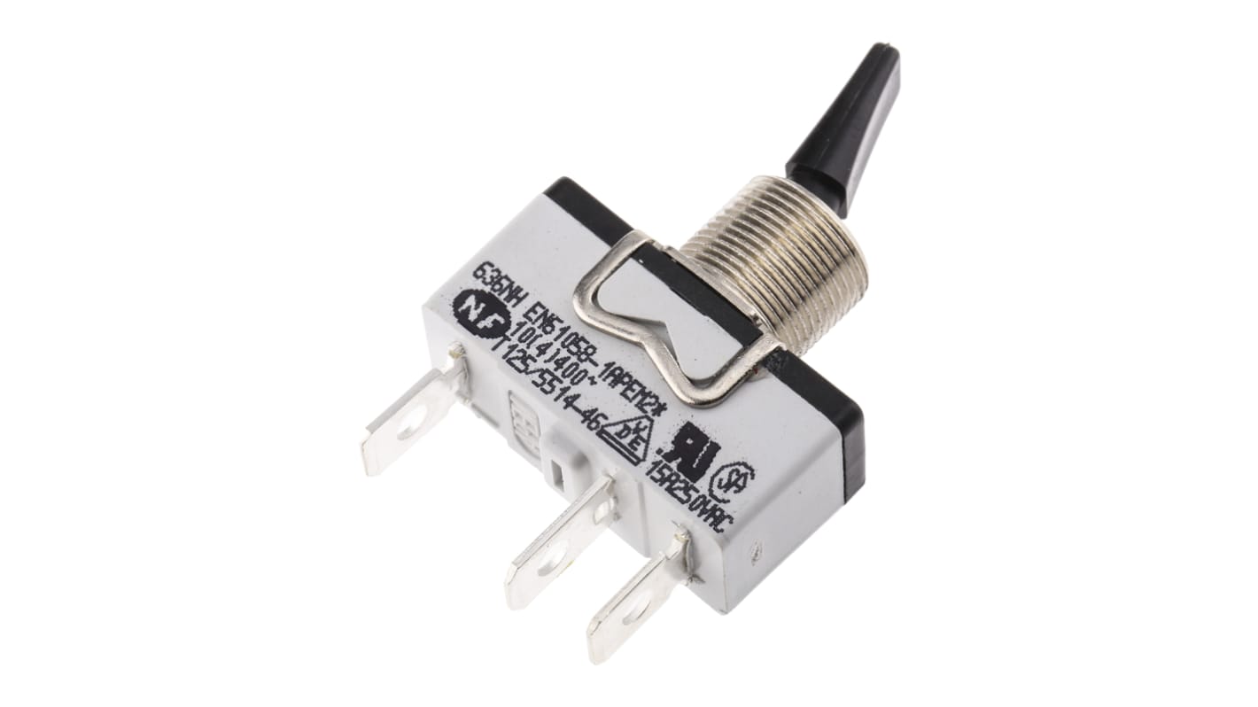 APEM Toggle Switch, Panel Mount, On-On, SPST, Tab Terminal