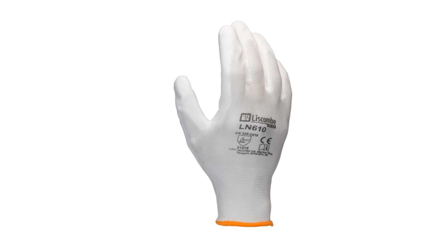 RS PRO White Polyamide Good Dexterity Work Gloves, Size 8, Medium, Polyurethane Coating