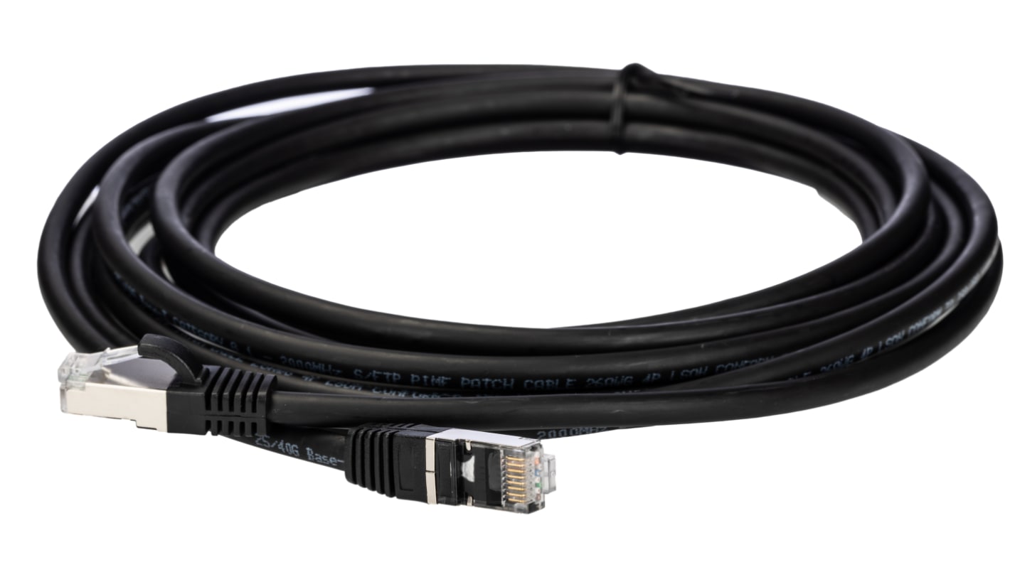 RS PRO, 5m Cat8, Black RJ45 to Male RJ45 Male, S/FTP, Terminated LSZH Sheath
