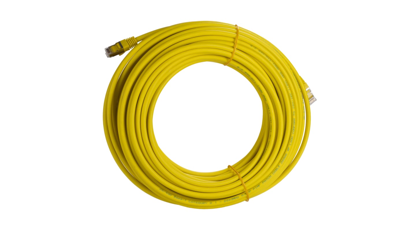 RS PRO, 20m Cat8, Yellow RJ45 to Male RJ45 Male, S/FTP, Terminated LSZH Sheath