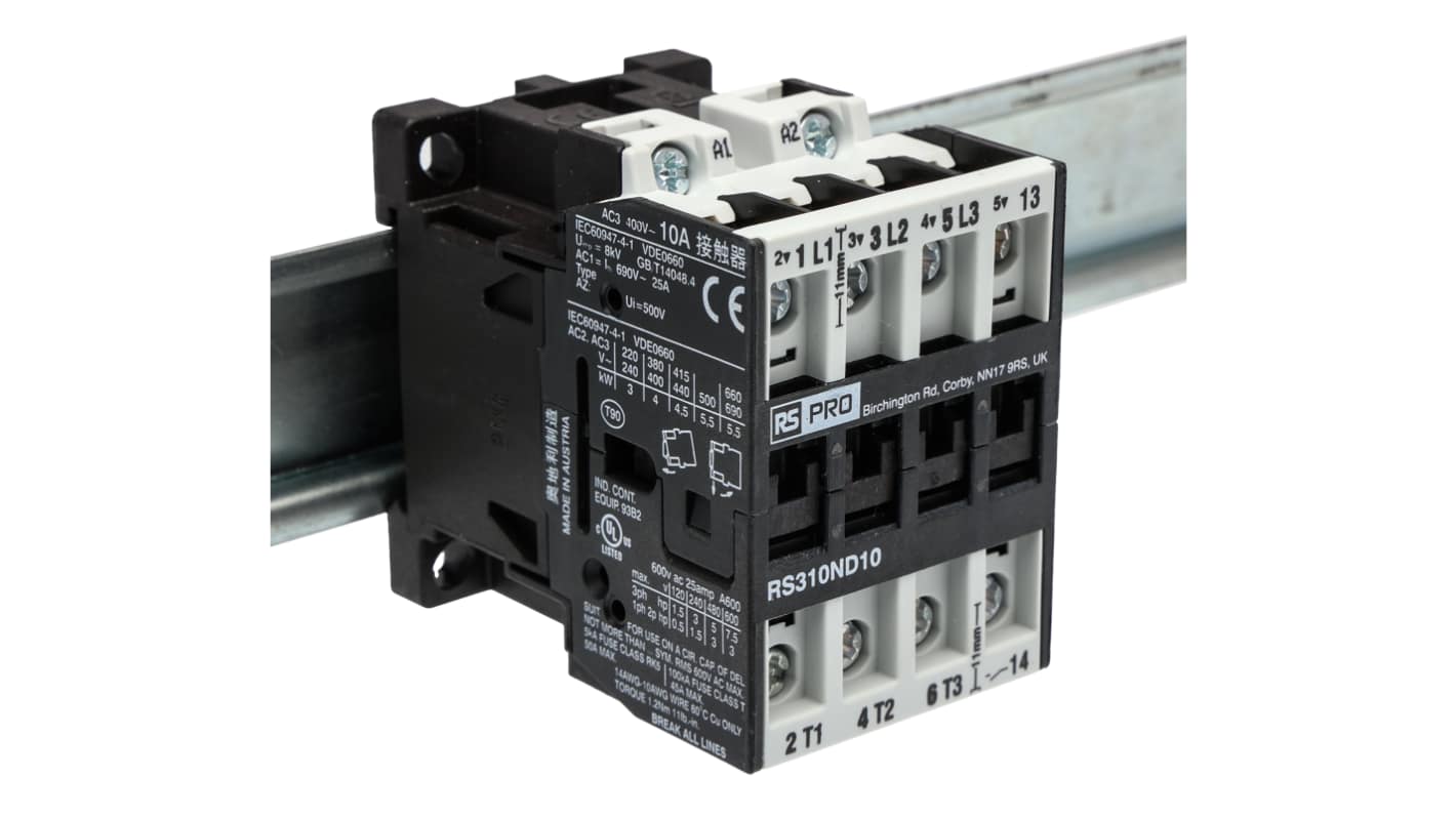 RS PRO Contactor, 230 V ac Coil, 3-Pole, 10 A, 4 kW, 3 → 400 V