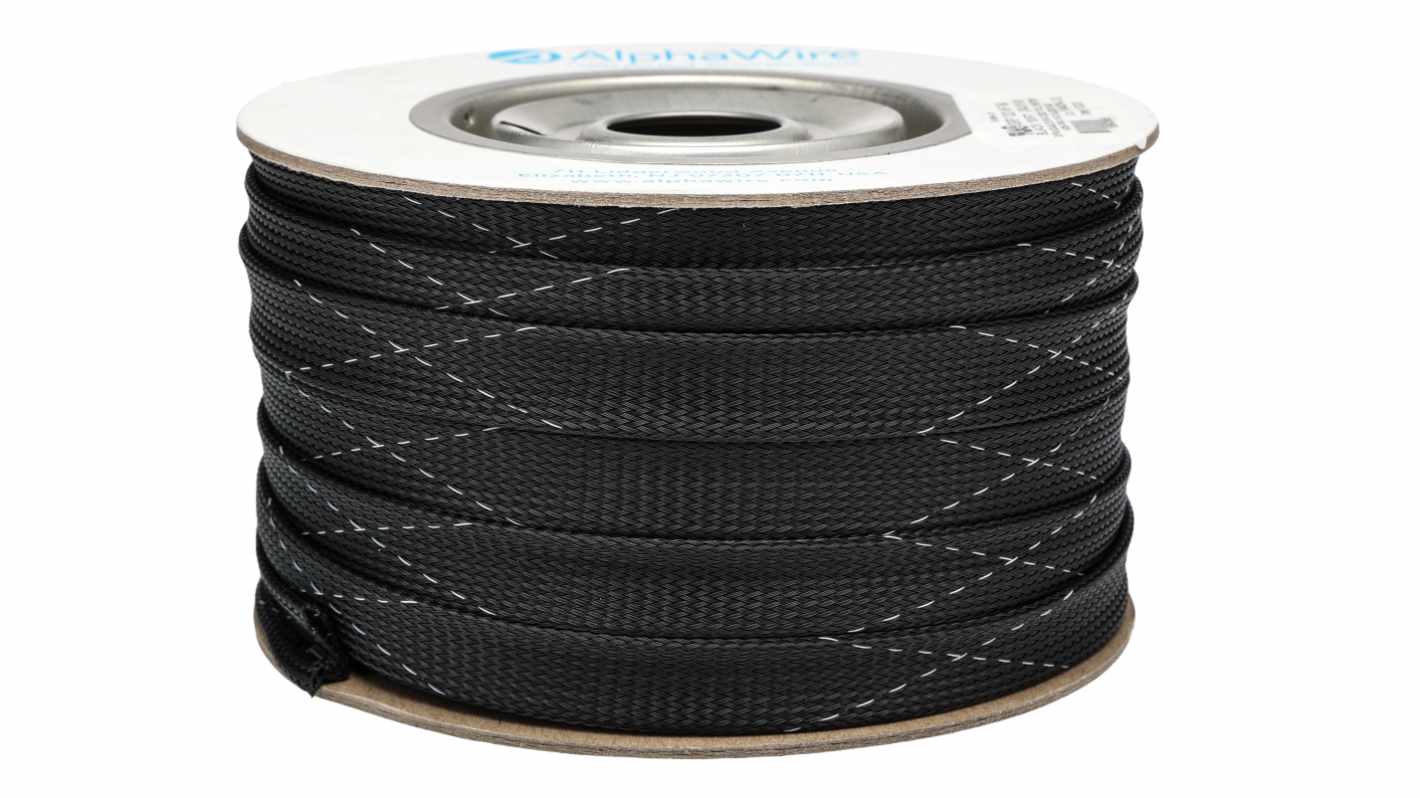 Alpha Wire Expandable Braided PET Black Cable Sleeve, 1in Diameter, 100ft Length, FIT Wire Management Series