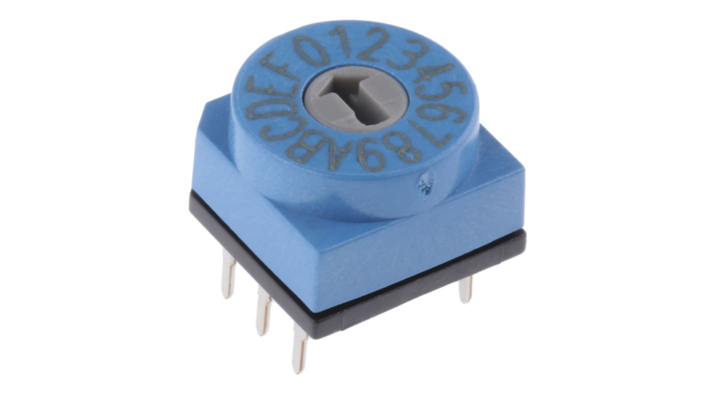 Interruptor DIP, SPST, Montaje en orificio pasante, Actuador Ranurado Giratorio, 150 mA a 24 V dc, 16 vías, -20