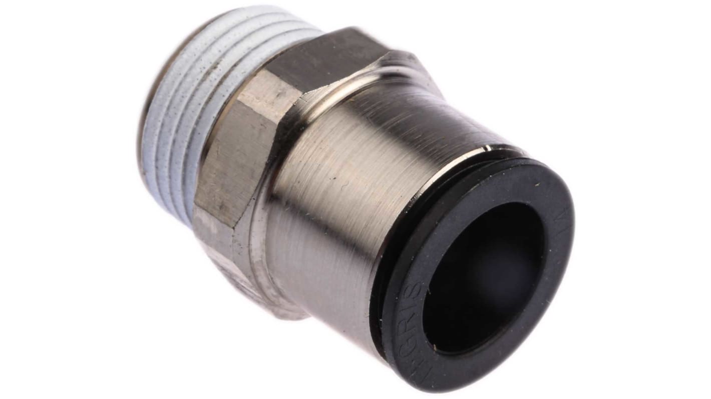 Legris LF3000 R1/2 Stecker x 14-mm-Steckanschluss Gerader Gewindeadapter, Gewinde-zu-Rohr, Messing vernickelt, R1/2