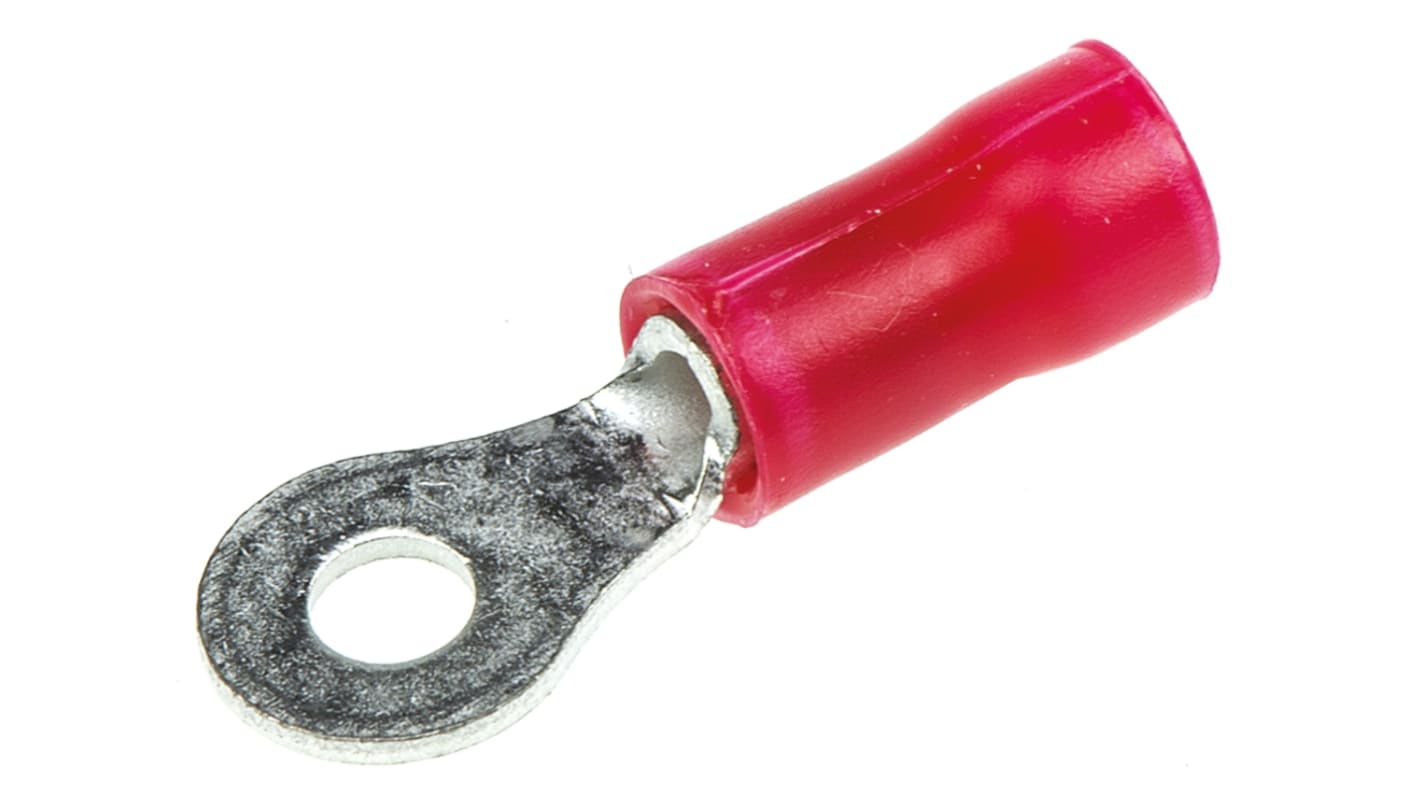 TE Connectivity, PLASTI-GRIP Insulated Ring Terminal, 2.84mm Stud Size, 0.26mm² to 1.65mm² Wire Size, Red