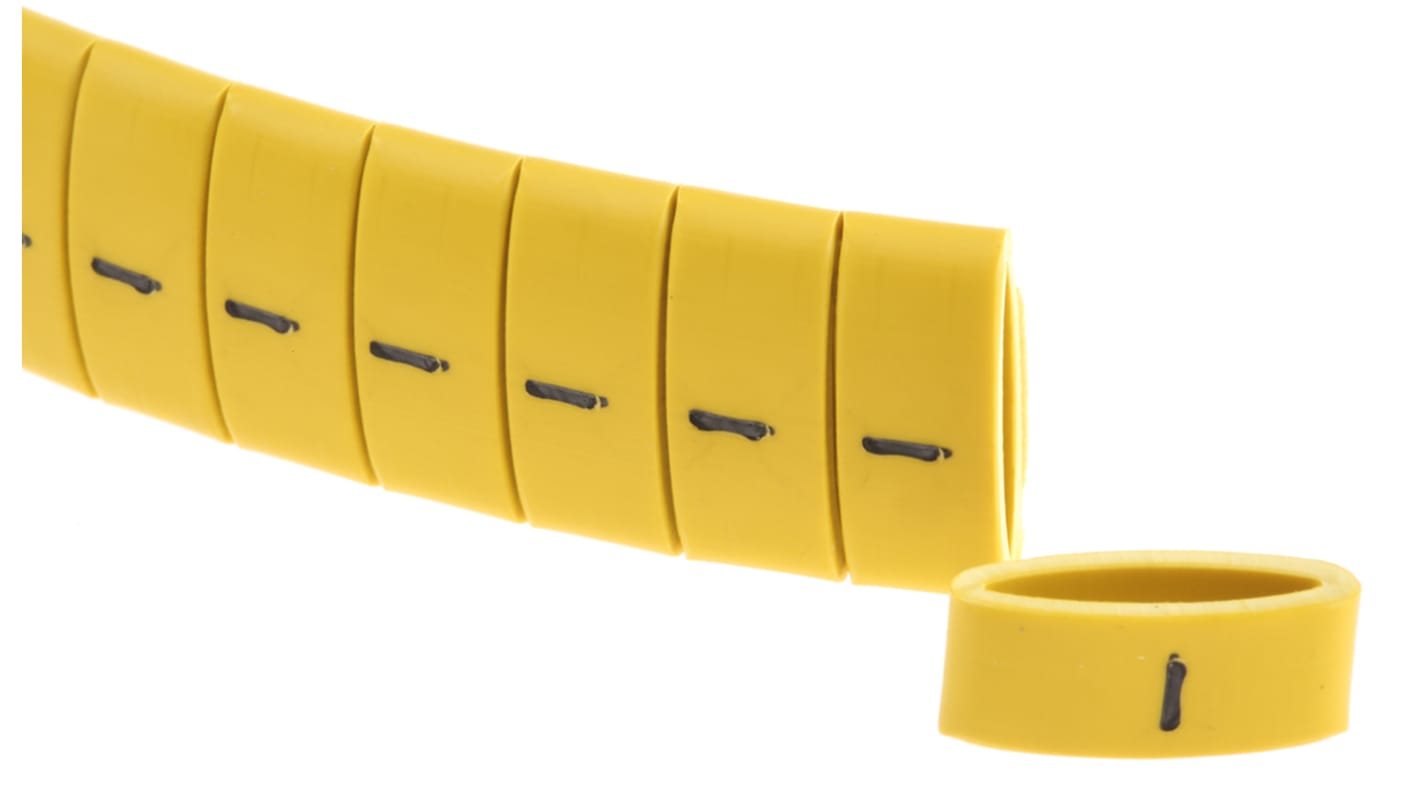 HellermannTyton HO85 Slide On Cable Markers, Black on Yellow, Pre-printed "-", 1.8 → 6.3mm Cable