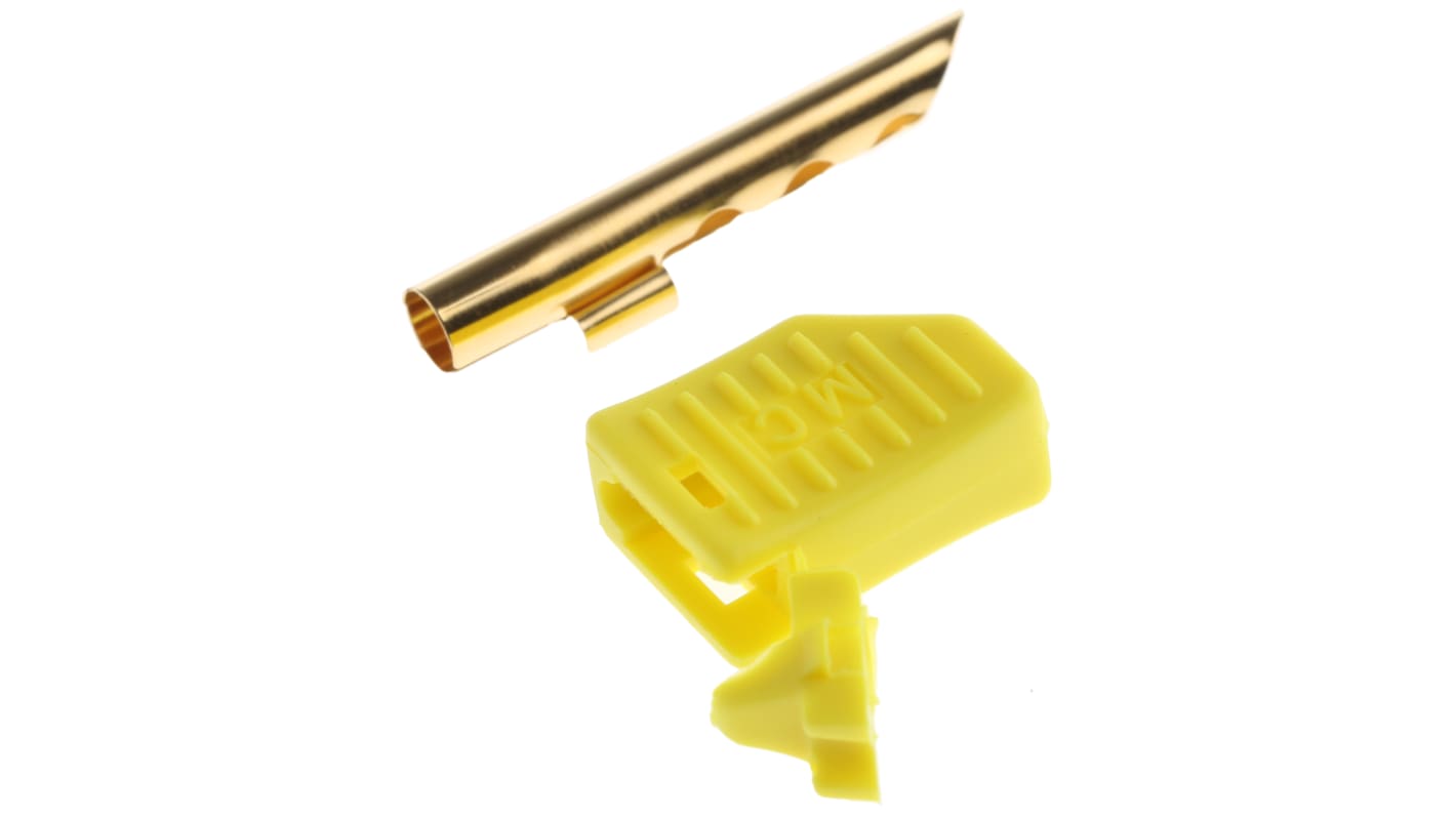 Staubli Yellow Male Test Plug, 4 mm Connector, Solder Termination, 19A, 30 V, 60V dc, Gold Plating