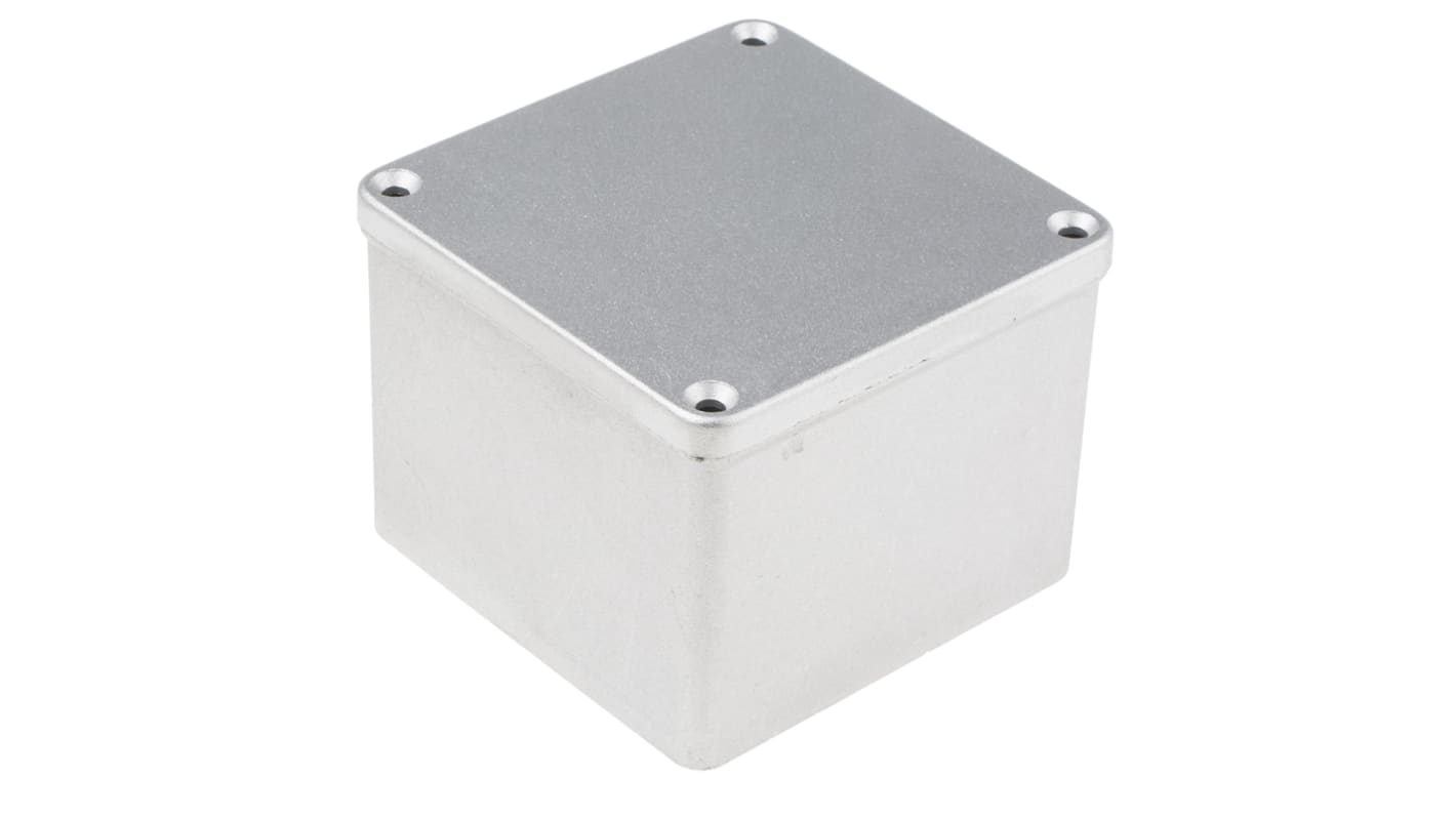 RS PRO Grey Die Cast Aluminium Enclosure, IP65, Grey Lid, 102 x 102 x 81mm