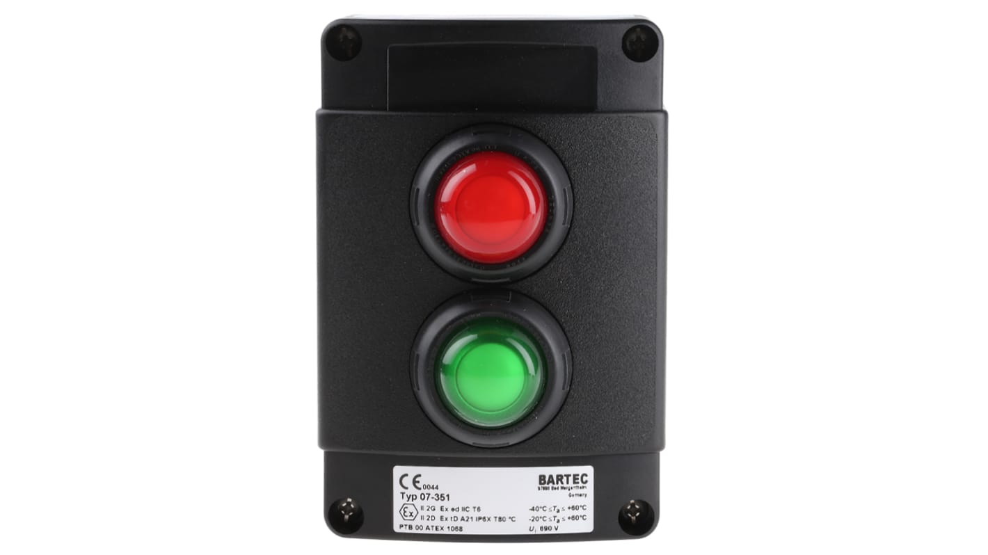 Bartec Push Button Control Station, Thermoplastic, IP66, IP67