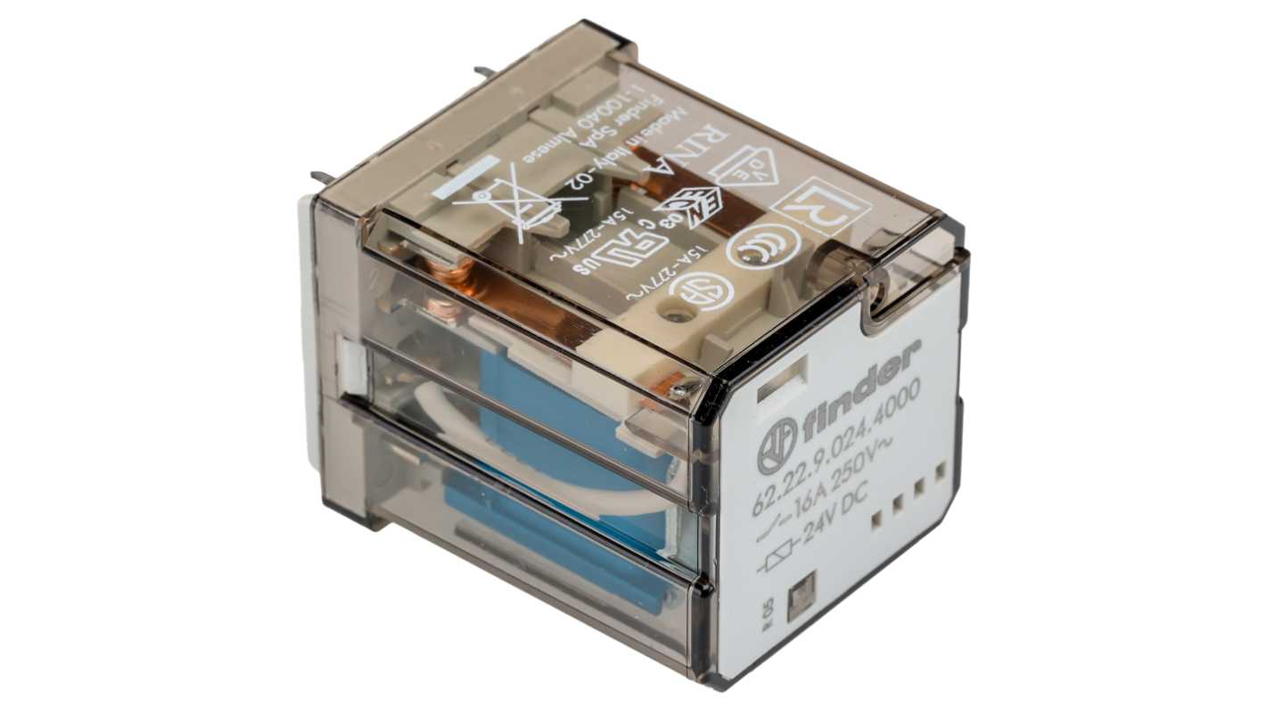 Finder PCB Mount Power Relay, 24V dc Coil, 16A Switching Current, DPDT