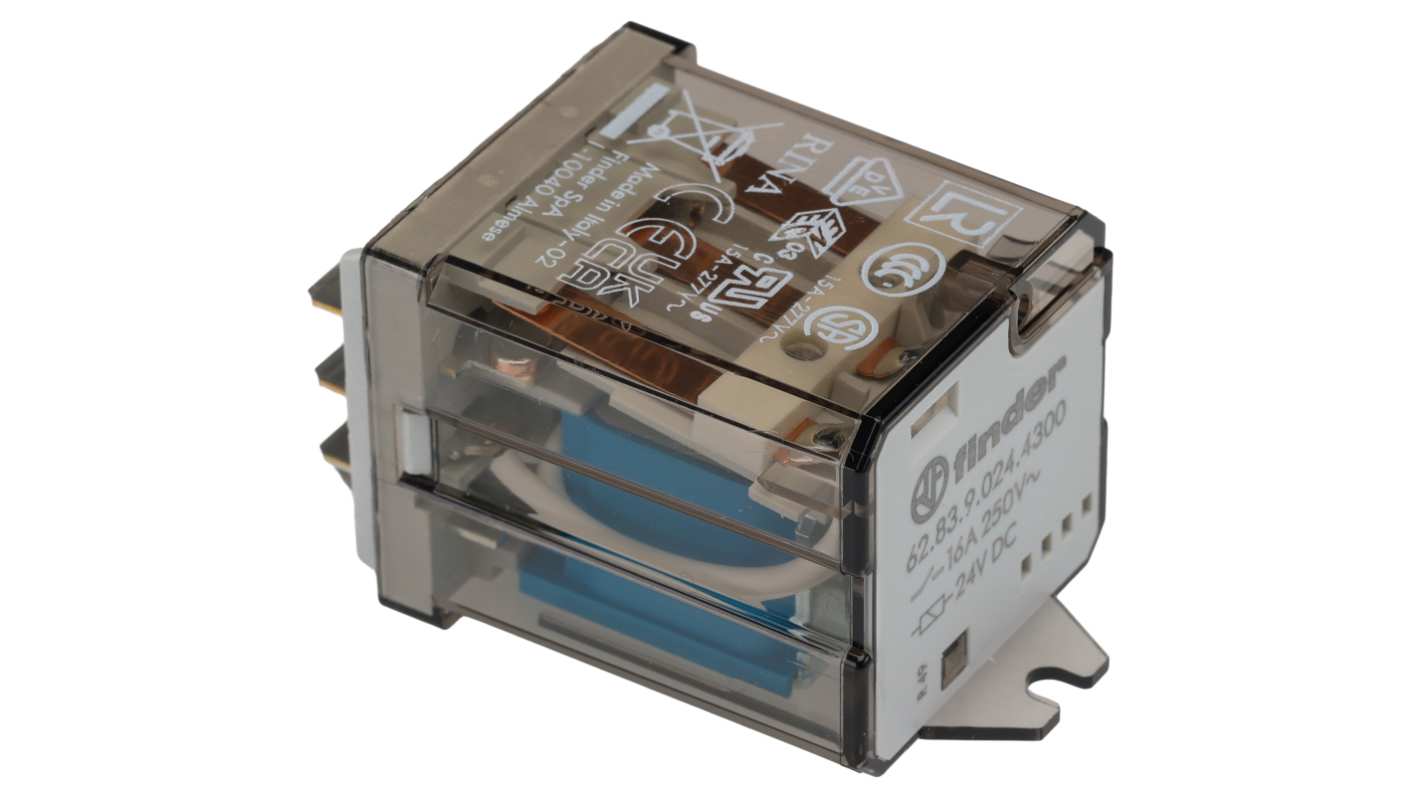 Finder Flange Mount Power Relay, 24V dc Coil, 16A Switching Current, 3PST