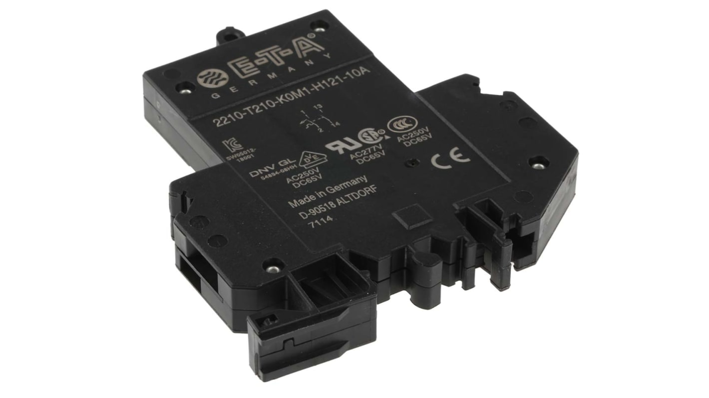 ETA Thermal Circuit Breaker - 2210  Single Pole 277, 480V Voltage Rating DIN Rail Mount, 10A Current Rating