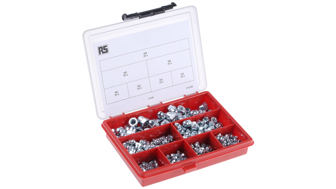 RS PRO Steel Dome Nuts Box, 315 Pieces